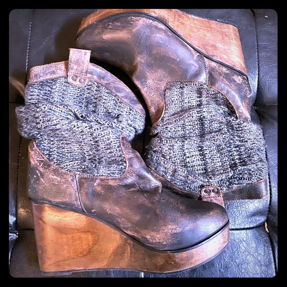 Bed Stu Wooden Wedge / Knit boots
